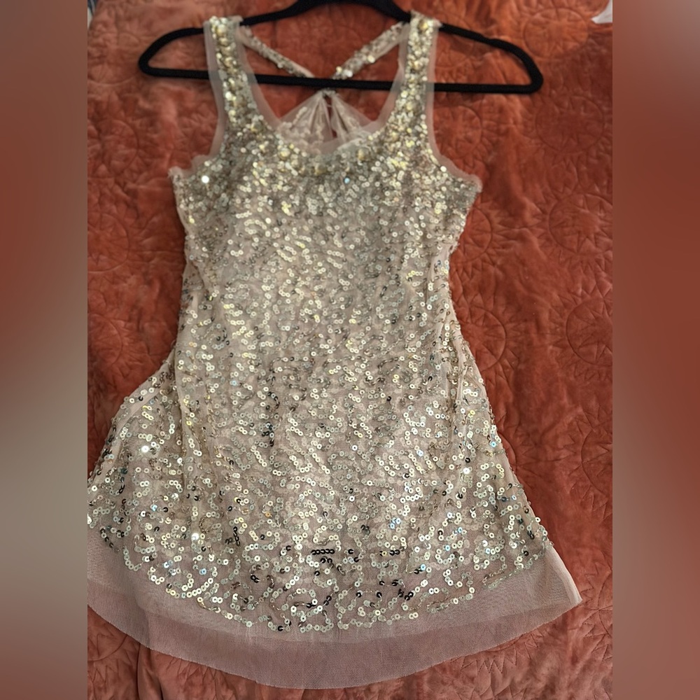 Y2K Vintage Body Central Gold Sequin Embellished Tank Christmas Date Party small